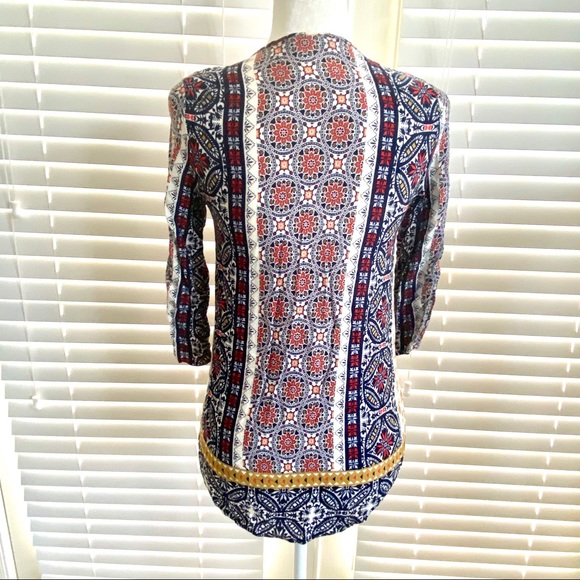 Renee C Stitch Fix Small Navy Blue Tassel Blouse - Picture 2 of 8